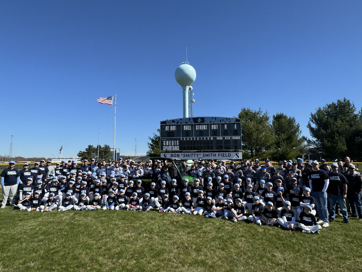 hoijim's tweet photo. The Olympia Spartans now play their home baseball games at Ron “Smitty” Smith Field.  Amazing ceremony today to honor an amazing man and baseball coach!  Love you, Smitty https://t.co/F9rSIV2jgf