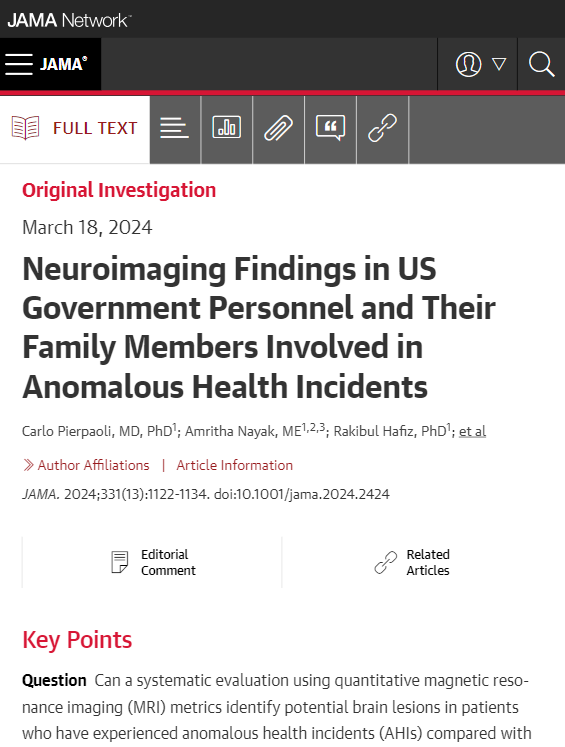 In this exploratory neuroimaging study, there was no significant MRI-detectable evidence of brain injury among the group of participants who experienced anomalous health incidents (AHIs) compared with a group of matched controls. ja.ma/3VHAzqk
