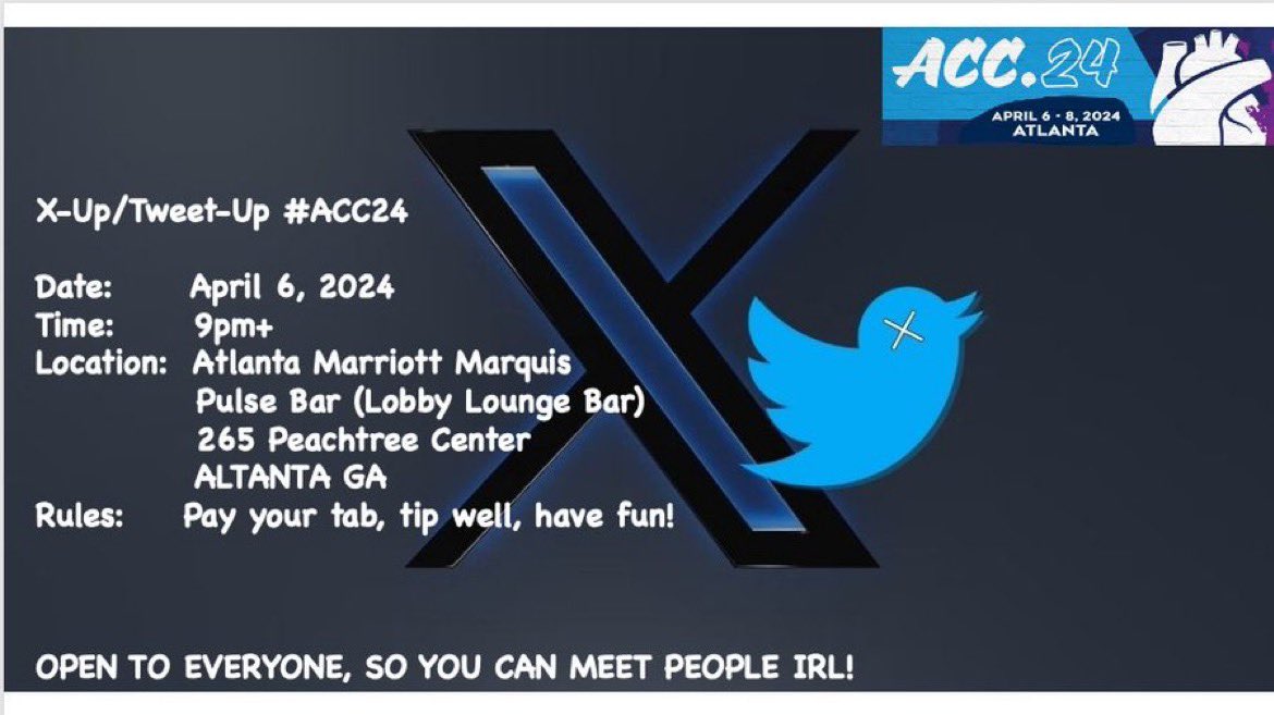 #tweetup #Xup tonight #ACC24! Please join!!! All are invited! Even Artie!