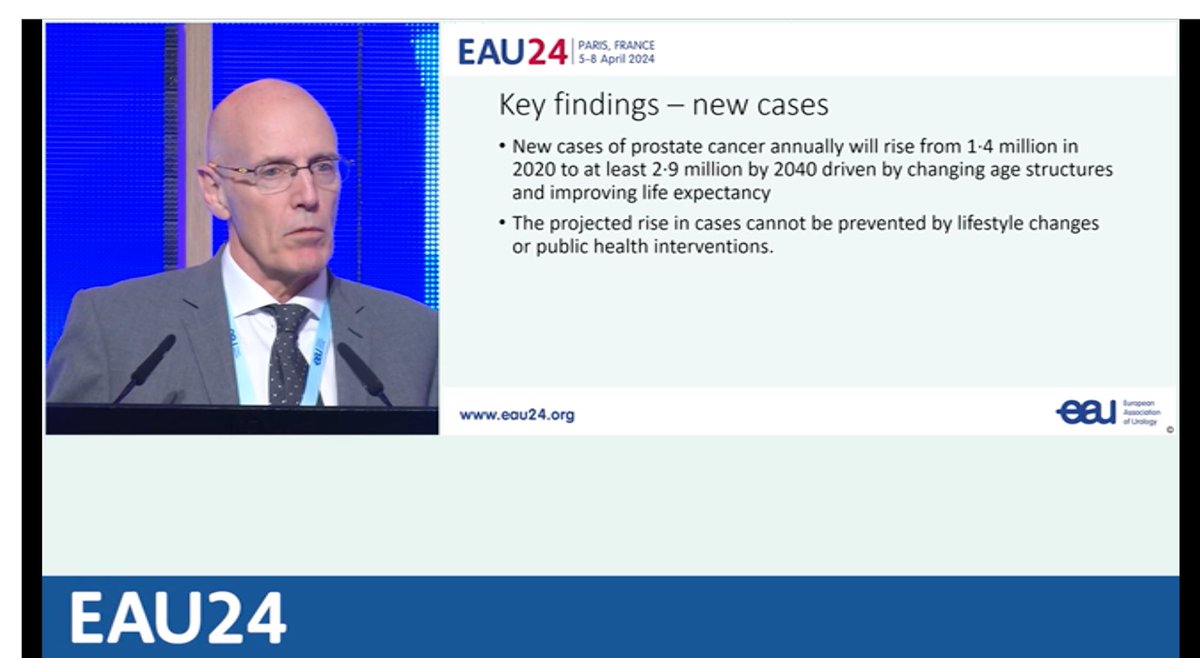 Startling data presented at #EAU24 highlights a projected surge in prostate cancer cases by 2040. The inevitable rise, not deterrable by lifestyle or public health measures, underscores a critical need for innovative research and healthcare strategies. #ProstateCancerAwareness