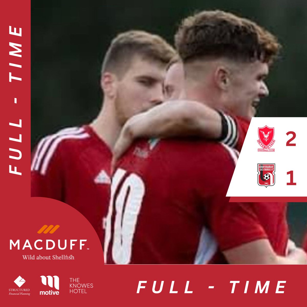 🔴FT from Princess Royal Park and a fantastic 2nd half come back with 2 goals from Cameron Angus &amp; Ryan Park - Well deserved win! Cmon!  
#monthevale 

FT - Deveronvale FC 2-1 Inverurie Locos 🔴⚪️🔴