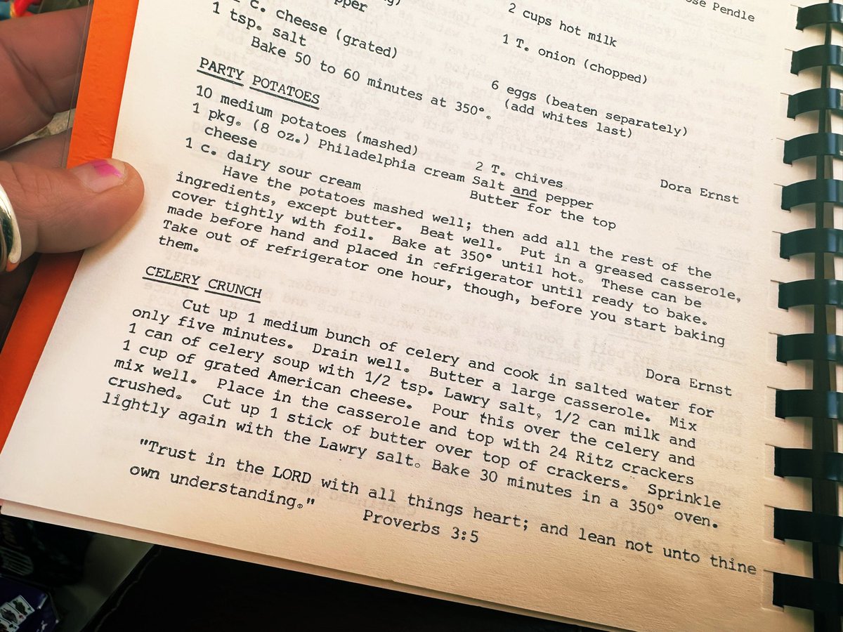 I’m down with the party potatoes, but I’m so sorry for anyone whose mother thought celery crunch was a recipe worth sharing with others! 🤢 #VintageRecipe #1973