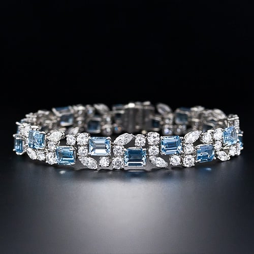 Oscar Heyman Bros. Aquamarine and Diamond Bracelet #diamonds #bracelet #aquamarine  #aquamarinejewellery @LangAntiques