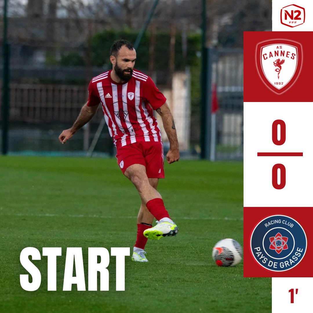 🔴 DIRECT | #N2 ⏱️1' C’est parti pour nos Dragons, au stade Pierre de Coubertin pour ce derby comptant pour la 21ème journée de championnat. Allez Cannes !❤️🤍 0️⃣-0️⃣ | #ASCRCPG