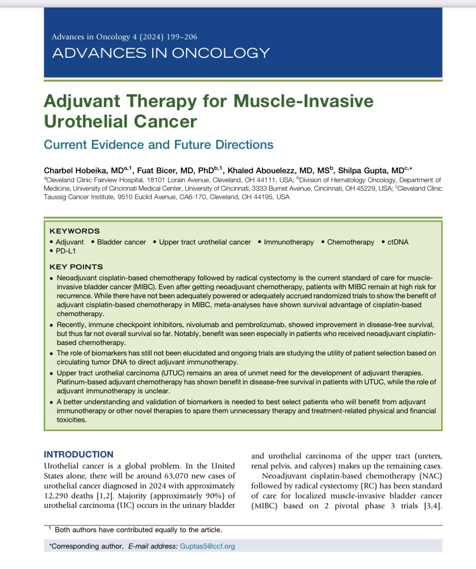 Happy to share our review on adj Tx MIUC (pre-EAU) lot of progress w/ IMvigor010, AMBASSADOR, CM274, PROOF302, POUT trials. @ChHobeika @fuatbcr @CleClinicMD Adjuvant Therapy for Muscle-Invasive Urothelial Cancer: Current Eviden... sciencedirect.com/science/articl…