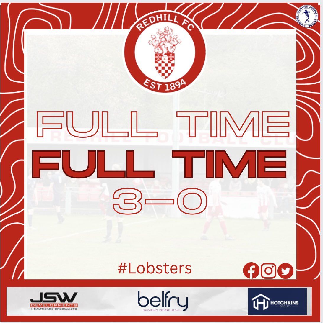 🦞Full Time🦞 3 massive points for the lobsters with a 3-0 win against @alton_fc in @ComCoFL . Two goal in the 1st half by @AlexKeating1995 and Nathan Hogan. Keats then added a 3rd early in 2nd half. Redhill 3-0 Alton