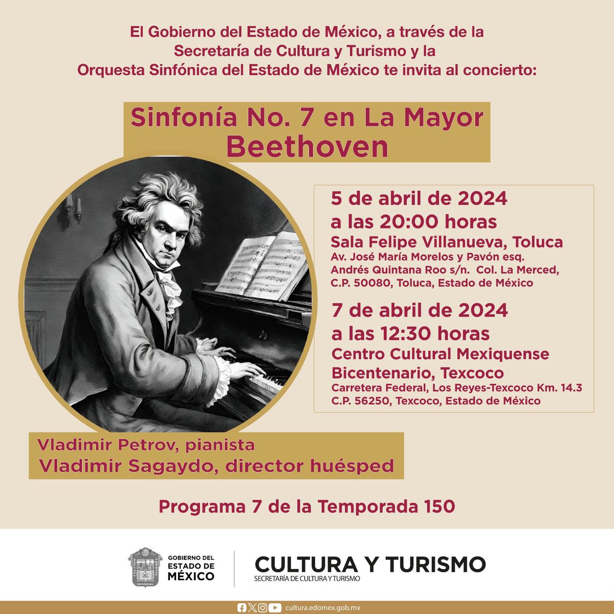 OSEMoficial's tweet photo. Este domingo las y los esperamos en la repetición del #Programa7 bajo la batuta de @sagaydo , director huésped.
Vladimir Petrov, pianista.
📍7 de abril, 12:30 horas, @ccmbcultura, Texcoco.
¡Entrada libre!
#La150 https://t.co/UXkO0Gp2Th