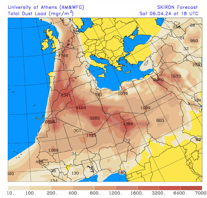 @Cumulus1966 Vanmorgen nog 'schone' luchten. Sinds vanmiddag echter boven Nederland weer hoge concentraties Sahara dust.