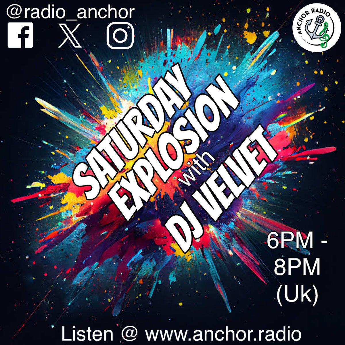 Ready to groove with DJ Velvet on “Saturday Explosion”? 🎉 Dive into the ultimate dancefloor hits from the 60s, 70s, 80s, and 90s. Don’t miss this blast from the past! 💃🕺 #SaturdayExplosion #DJVelvet #DancefloorFillers