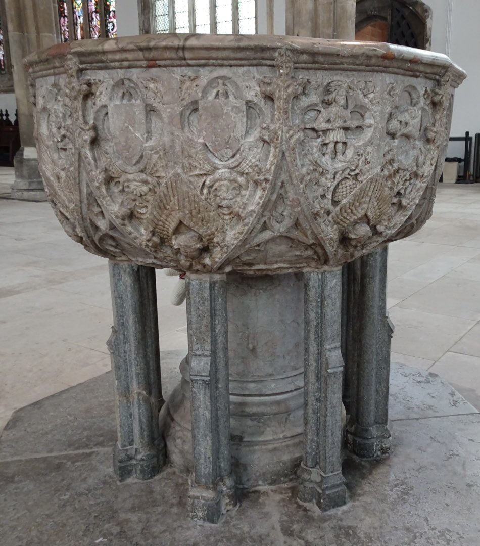 Hull Minster’s splendid medieval font, carved in the 1380s, in which William Wilberforce was baptised in 1759.