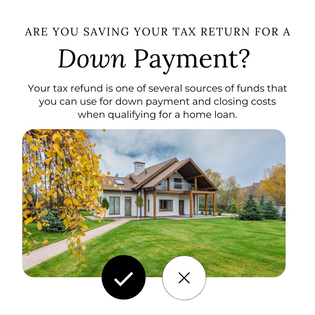 Leverage your tax refund for homebuying power! 🏡 Use it for a down payment and watch your homeownership dreams take root. 

#TheLoriHorneyTeam #1Ruoff #lorihorney.com #LovetoLend #TopLender #Indiana #Kentucky #Tennessee #Alabama #Florida #KosciuskoCounty #www.lorihorney.com
