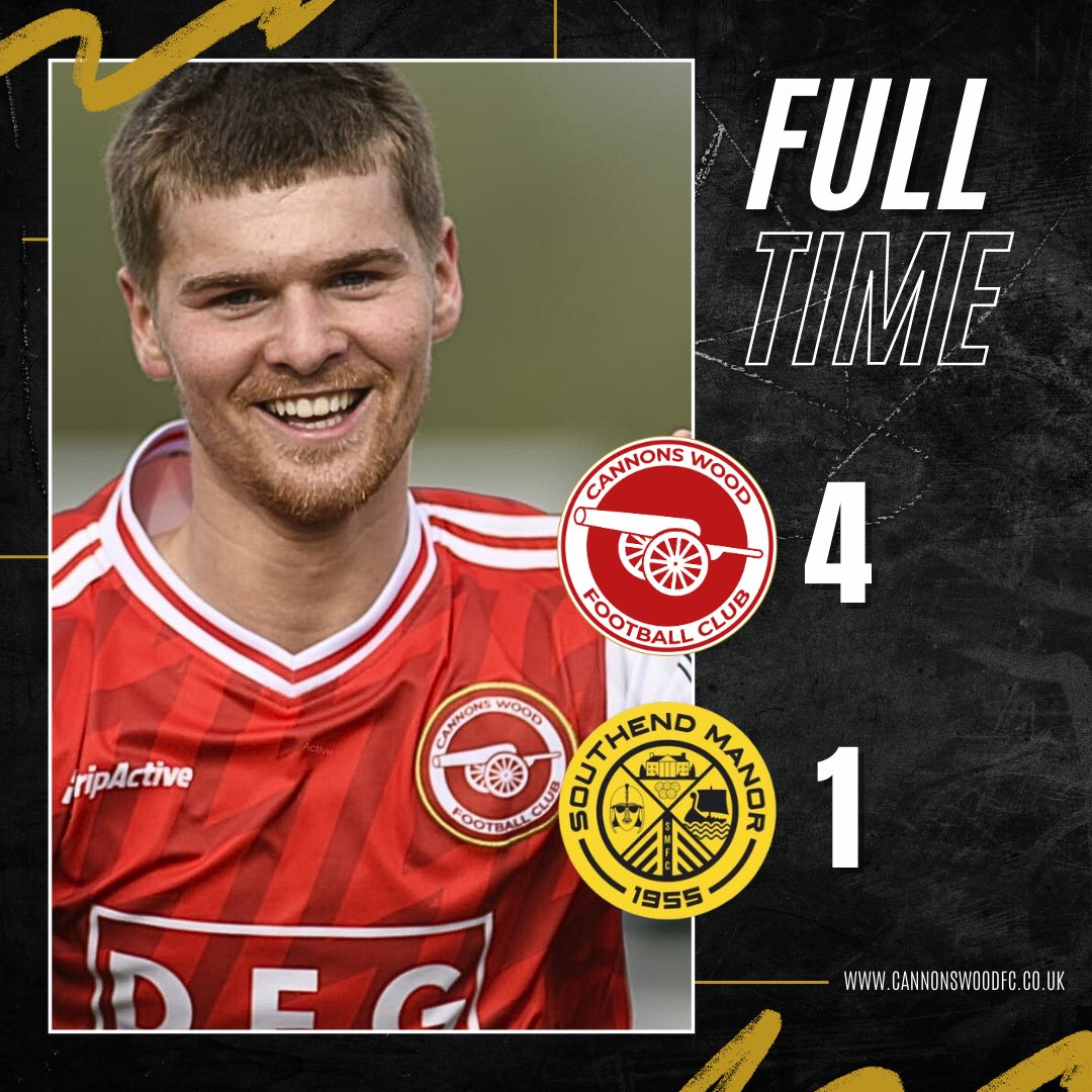 𝗙𝗨𝗟𝗟 𝗧𝗜𝗠𝗘

A comfortable afternoon against <a href="/SouthendManorFC/">Southend Manor FC</a> with Harry Brown scoring another hat-trick. Ishmeal Saidy with the other goal. Only two games to go and we are right in the mix. 

Good luck for the remainder of the season, <a href="/SouthendManorFC/">Southend Manor FC</a>
