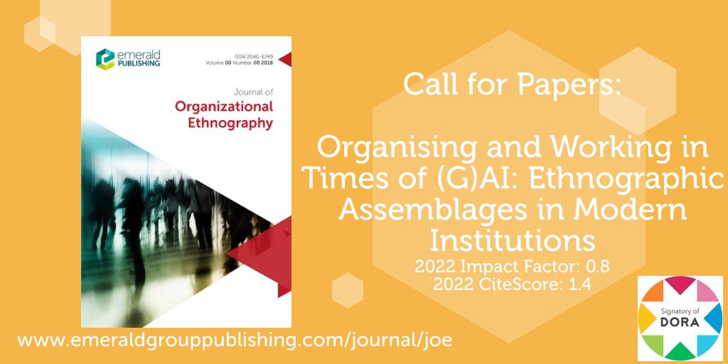 📢 Journal of Organizational Ethnography is welcoming papers for their new special issue: Organising and Working in Times of (G)AI: Ethnographic Assemblages in Modern Institutions (<a href="/LandonKuester/">Dr Landon Kuester</a>). Deadline: 1 May 2023. Find out more here: bit.ly/3ZfwOs3
