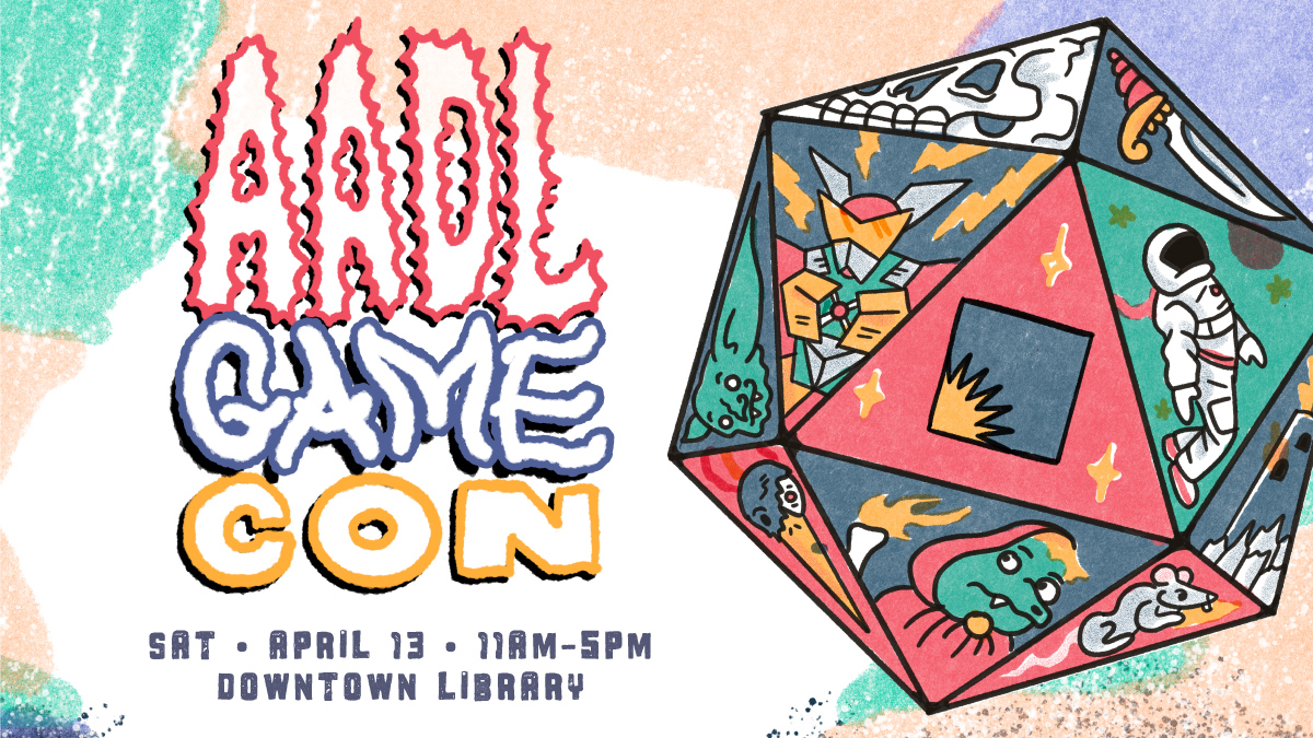 One week from now we'll be immersed in a gaming extravaganza! Experience a day packed with the latest tabletop games, RPGs, & all things gaming at AADL's Game Con. Saturday, April 13 from 11am-5pm at the Downtown Library. Check out the 2024 Vendor List: aadl.org/gamecon