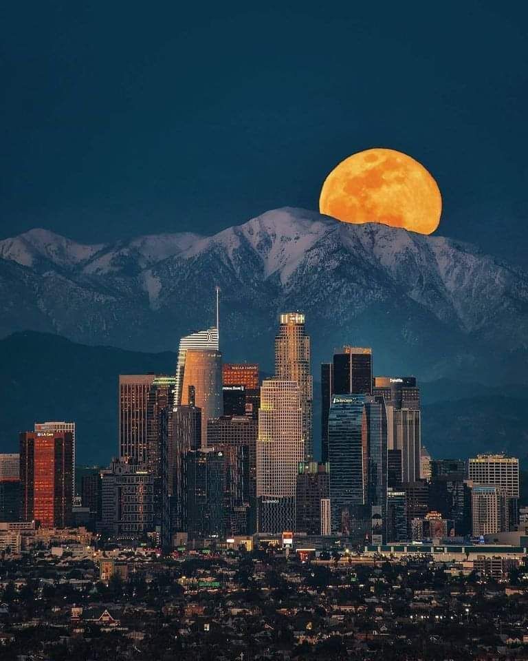 Moonrise in Los Angeles, California.