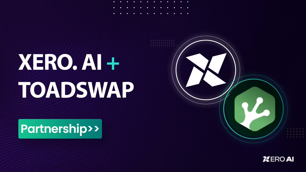 xeroai_erc's tweet image. $XEROAI X $TOAD Partnership Alert!
Thrilled to announce our partnership with ToadSwap, the trailblazers in decentralized trading! 🌐