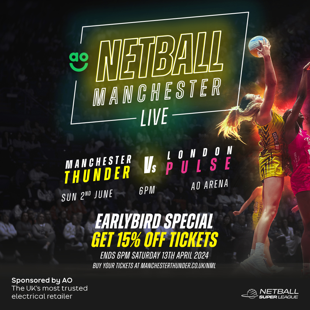 We're so excited to announce that we're returning to the @AOArena on Sunday 2nd June as we proudly present @ao Netball Manchester Live 🥳 Take advantage of our earlybird special and get 1⃣5⃣% off tickets until 6pm 13th April 🤯 🎟️ bit.ly/AO-Netball-Man… 📅 Sunday 2nd June 🆚…