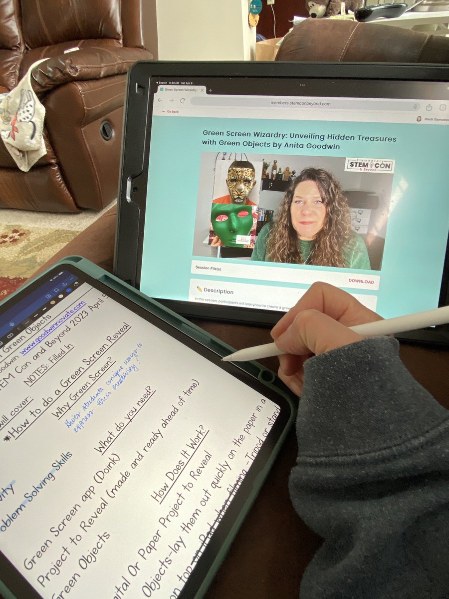 swampfrogfirst's tweet photo. Getting to dive into the #stemconbeyond sessions today!
I 💚 @amsgoodwin tips on ways to create #greenscreen reveal projects using @DoInkTweets 🙌🏻
Can’t wait to share this with @BESBartlett & @altruriatigers_
#edtechcoach
PS- @GoodnotesApp is the best EVER💚💚 https://t.co/UmD475zLWd