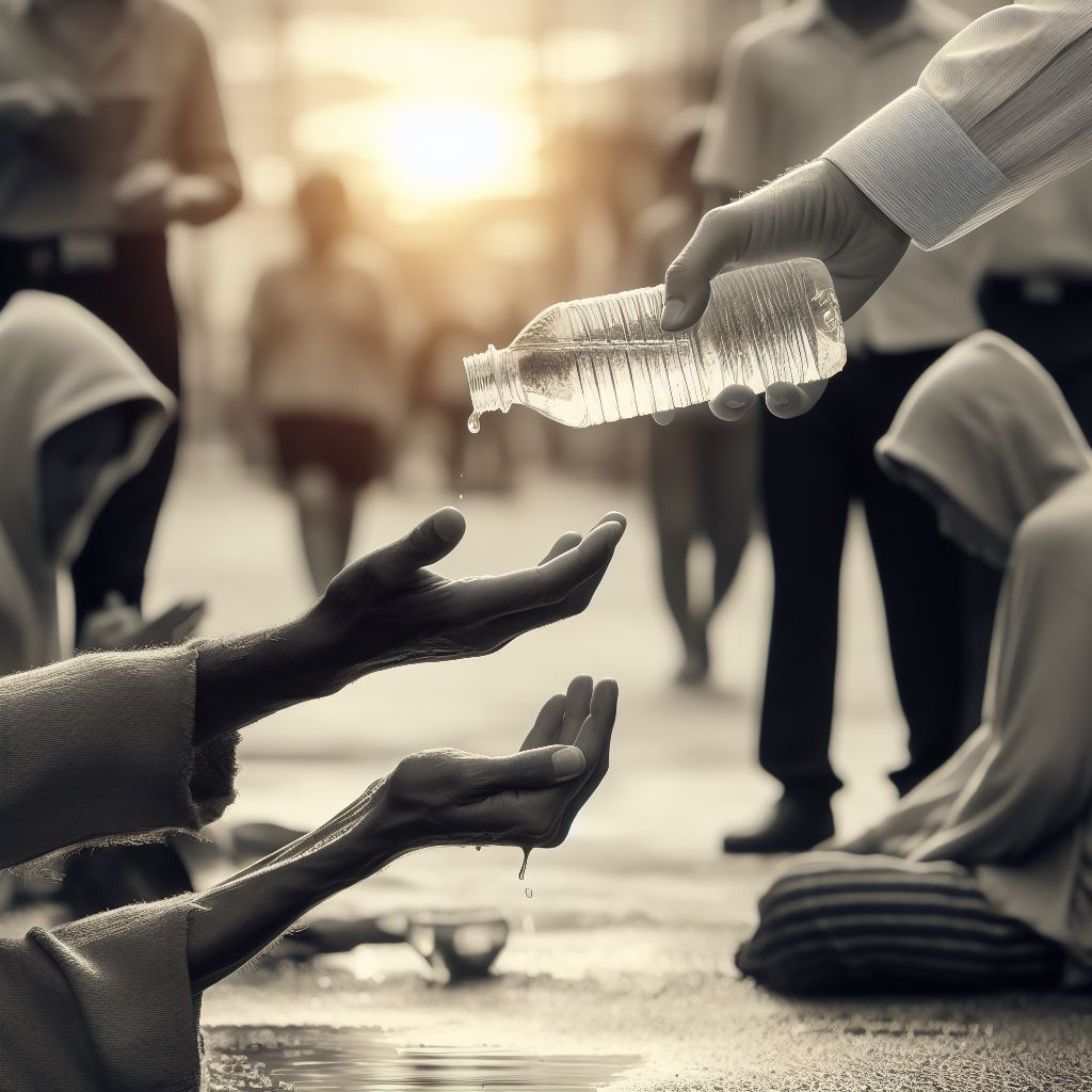 Prompt : people begging for water in the water market
#BingCreator #CleanWater #WaterPollution 
#environment
Even now, some countries are suffering from water shortages. It could soon become a problem for the entire planet. Because it will be hard to get clean water.