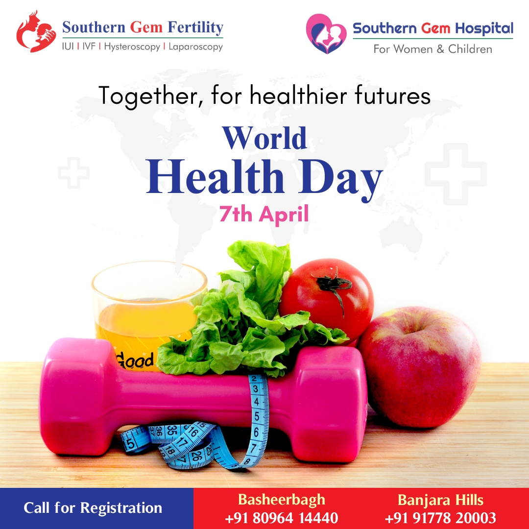 Prioritize your well-being today and every day. Happy World Health Day!

#WorldHealthDay #laparoscopy #infertilitysupport #SouthernGemHospital
#Hyderabad #offer #infertility #ivf #pcod #icsi #recurrentmiscarriage #fertility #womensday #womenempowerment #Hyderabad #besthospital