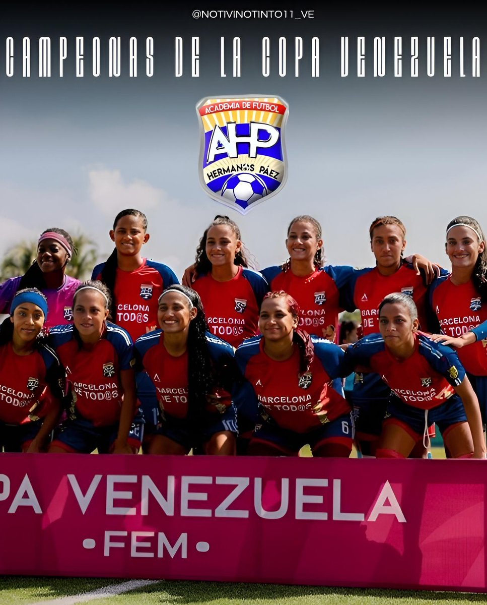 𝗖𝗔𝗠𝗣𝗘𝗢𝗡𝗔𝗦 𝗗𝗘 𝗟𝗔 𝗖𝗢𝗣𝗔 𝗩𝗘𝗡𝗘𝗭𝗨𝗘𝗟𝗔 🇻🇪🏆

La Academia De Fútbol Hermanos Páez se consagraron campeonas de la Copa Venezuela Femenina 2024, tras vencer en la gran final al Deportivo Táchira 4-1 desde el punto penal.

▶️Primer título en la competición.