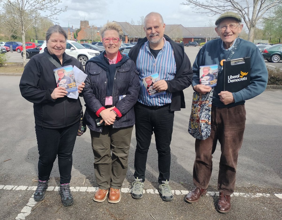 Corbychris's tweet image. A small but perfectly formed #libdem team out in lovely #Towcester today on the #libdemdoorstep in support of @SavageGunn our candidate for #PFCC in #Northamptonshire.