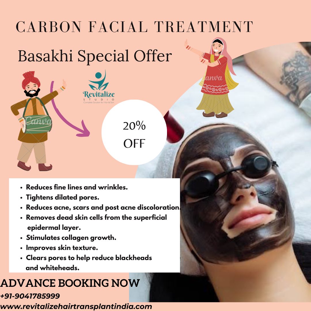 Baisakhi special offer on skin treatment 
Advance booking now: +91-9041785999
#carbonfacials #carbonfacialpeeling #skintreatment #skintreatments  #facetreatment  #facecare #revitalizestudios #jalandhar #moga #pathankot #patiala #phagwara #punjab #india