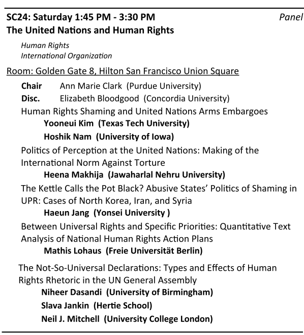 Final day of #ISA2024 @isanet! After the well-deserved lunch break, please consider joining us for a panel on the United Nations and Human Rights. (with @YooneuiK, @hoshigi_nam, @NiheerDasandi, and others)