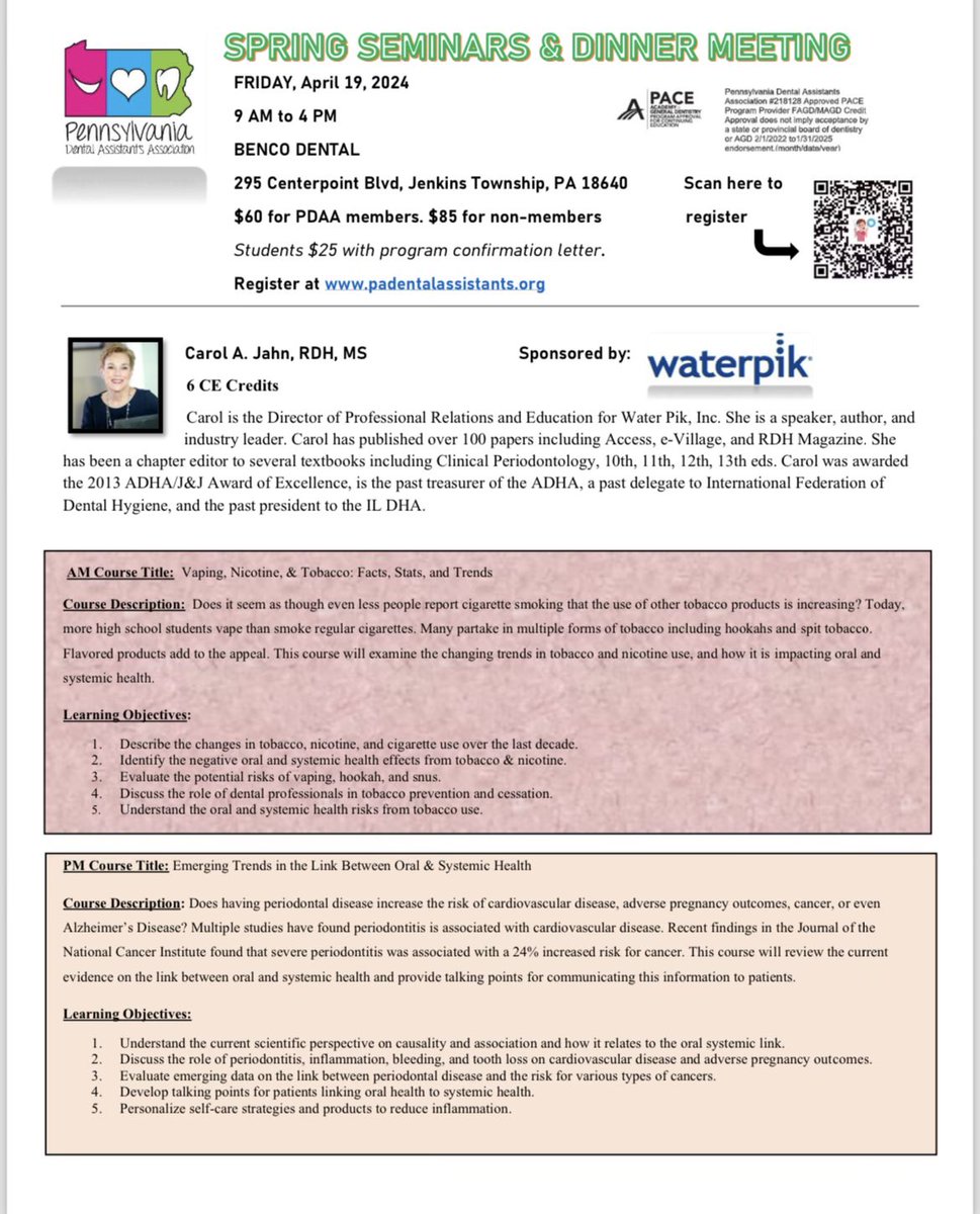 padentalassts's tweet photo. It’s not too late! Register today! #pdaa #adda #ada #dental #DentalHealth @bencodental @Waterpik @CenturyDentalA @Colette_pa @ADAADental @padentalassn @AmerDentalAssn https://t.co/1cN1GfpquL