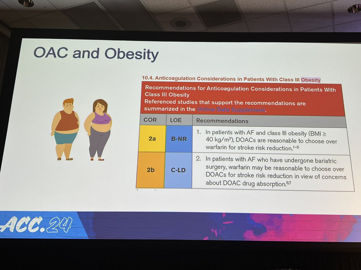 C2V from 2014 to 2024 with different stroke risks! This is why Noah af net and artesia had lower stroke rates despite high c2 v scores. Post bariatric surgery consider warfarin given poor DOAC absorption Final thoughts on tailored approach 👇 @PassmanRod #ACC24 👏