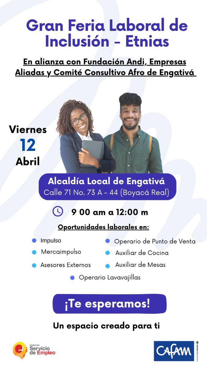 csierrap5504's tweet photo. ¡Necesitamos de tu ayuda!
Están buscando 100 personas AFRO para TRABAJAR en #Bogotá
Varias empresas se unieron para dar trabajo, pero NO hemos podido contactar la cantidad de Personas suficiente.🙏🏼 
📍10 de Abril-Casa AFRO Suba
📍12 Abril - Alcaldía Engativa
#Compartir 🔁 https://t.co/188jq2XUHW