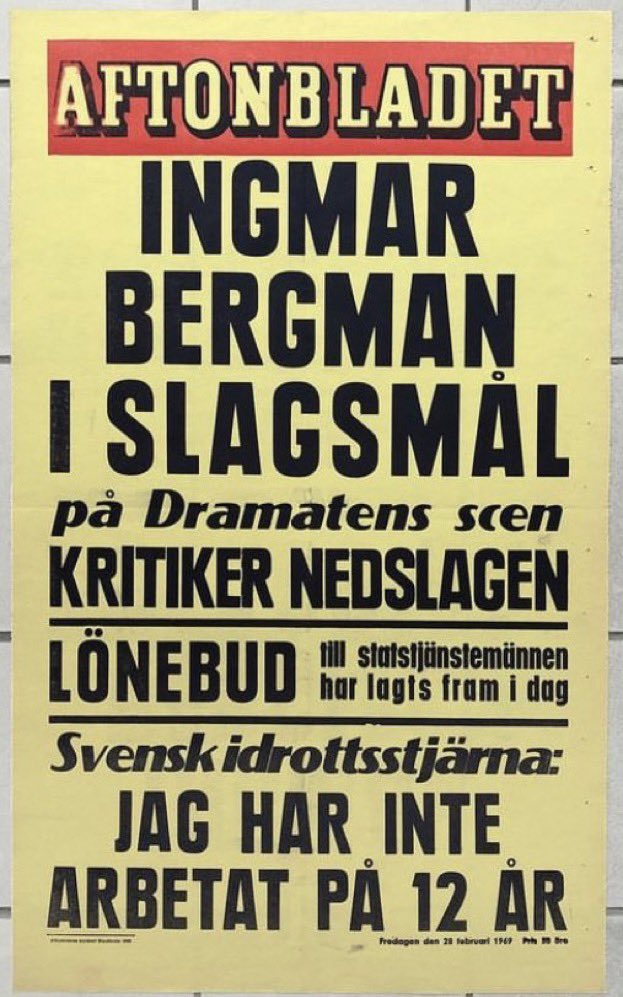 Funderar på i vilken tid det var värst att vara kritiker? ”Ingmar Bergman i slagsmål på Dramatens scen. Kritiker nedslagen.”(Aftonbladet, 28 februari 1969.)