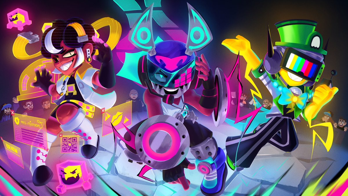 poltergeistKDA's tweet image. We will not participate in this edition of Supercell Make, we will take a step back from the page for a while, but we have a gift for you:

POLTERGEIST TRIO

In the basement of Starr Park, where old devices were contaminated by the toxic gem, a paranormal environment emerges.