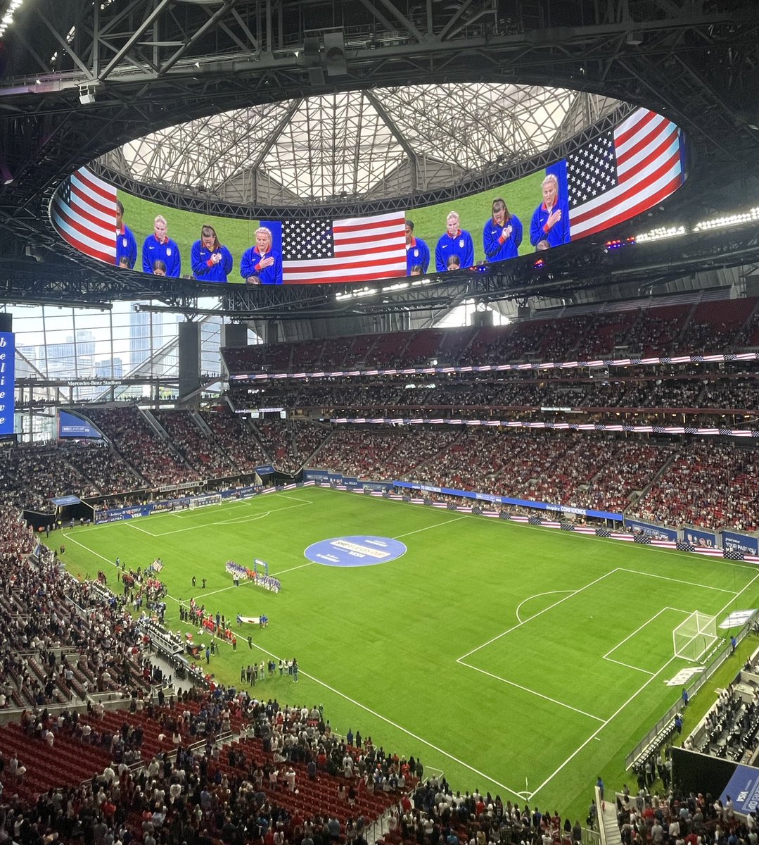 This is just so cool to see women’s soccer in this building. First-ever match for the #USWNT at Mercedes-Benz Stadium. The first time in eight years they’ve played in Atlanta.