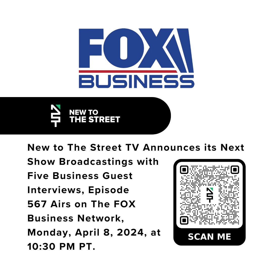 📺 Exciting news alert! 🎙️ New to The Street TV brings you another action-packed episode featuring interviews with five business guests! 🌟 Tune in to Episode 567 airing on @FoxBusiness Network, Monday, April 8, 2024, at 10:30 PM PT. 🚀 Don't miss out on valuable insights and