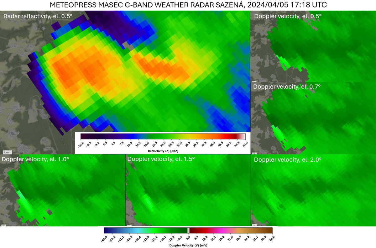 ⚡️Yesterday´s low-topped supercell that occurred near Pilsen was captured by our weather radar, MASEC. We add radar reflectivity and Doppler velocity data. 📡
