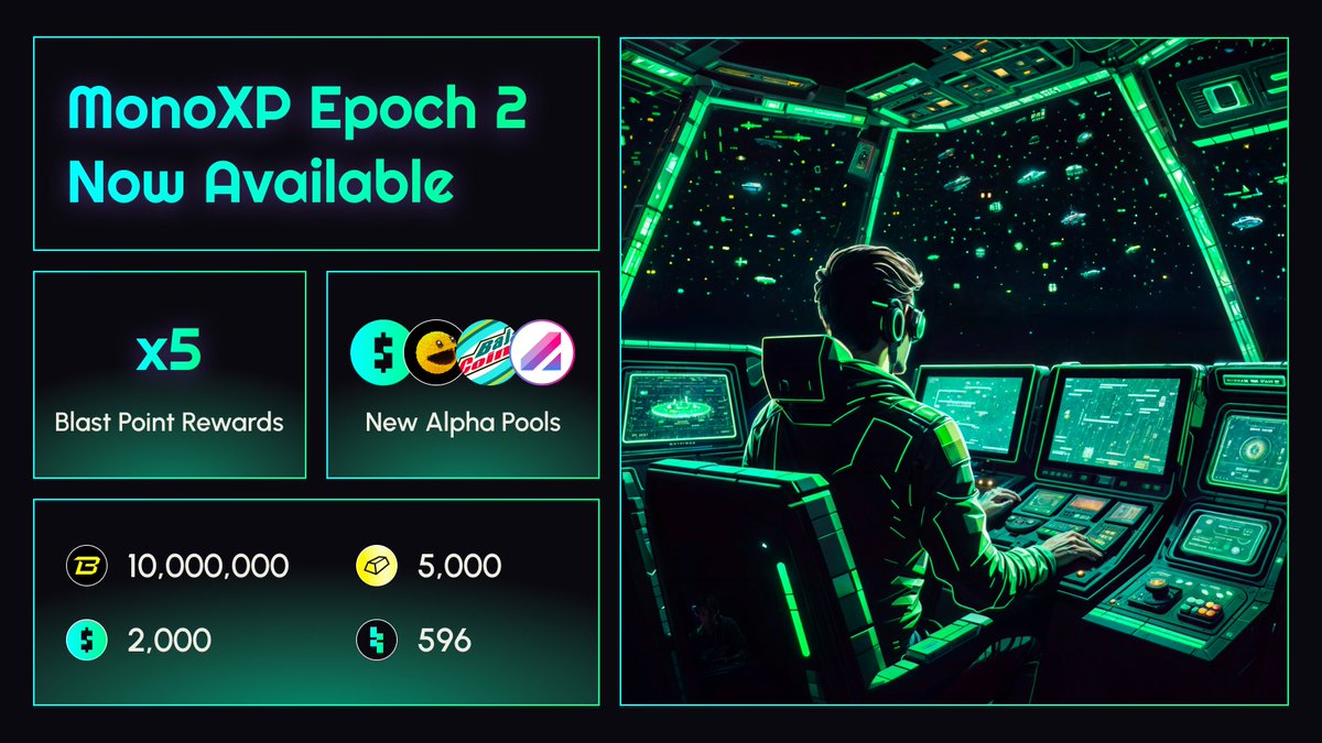 💥 MonoXP Epoch 2 LIVE NOW!

10,000,000 Blast Points prize pool, 4 new Alpha Pools for $MUSD + $PAC + $BAJA + $OLE, MonoXP airdrop for share holders, and many amazing updates are right here!

Here's how things work in Epoch 2 🧵