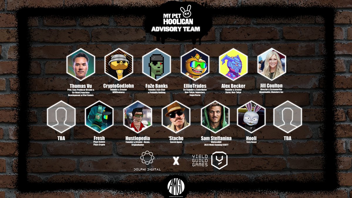 My Pet Hooligan is inevitable! Finally proud to announce our advisory team. Bringing together some of the brightest minds from the Gaming, Entertainment & Crypto spaces. My Pet Hooligan and AMGI Studios enter a new phase… @Banks founder, @FaZeClan & @probablynothing…