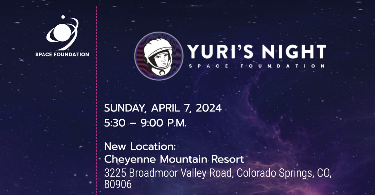 Proud to be supporting Yuri's Night in Colorado Springs, kicking off this year's @SpaceFoundation Space Symposium. Hope to see you there! spacefoundation.org/events/yuris-n…