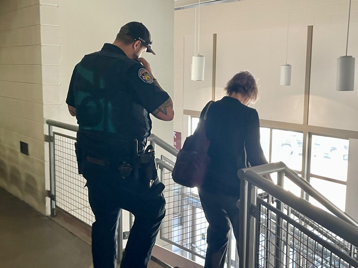 eluning's tweet image. At @cologop state assembly in Pueblo just now, @ColoradoSun reporter Sandra Fish @fishnette . ejected from arena by sheriff’s deputy after party’s event manager said GOP chairman “believes current reporting to be very unfair” #copolitics