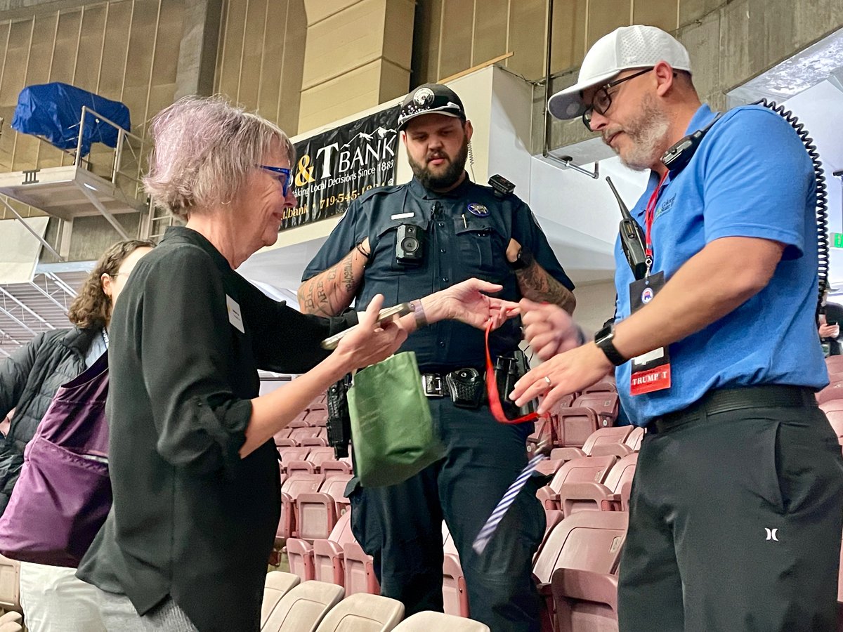 eluning's tweet image. At @cologop state assembly in Pueblo just now, @ColoradoSun reporter Sandra Fish @fishnette . ejected from arena by sheriff’s deputy after party’s event manager said GOP chairman “believes current reporting to be very unfair” #copolitics