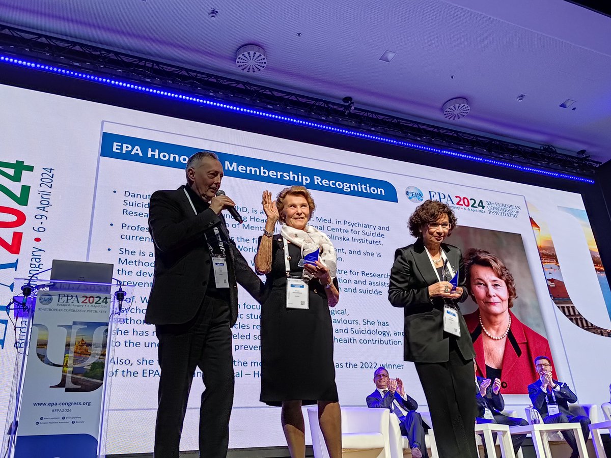 #EPA Honorary Membership Recognition presented by <a href="/geertdom/">Geert Dom</a>: A round of applause to Danuta Wasserman and Silvana Galderisi. 👏

#EPAHonoraryMembers #LeadersInPsychiatry #EPA2024