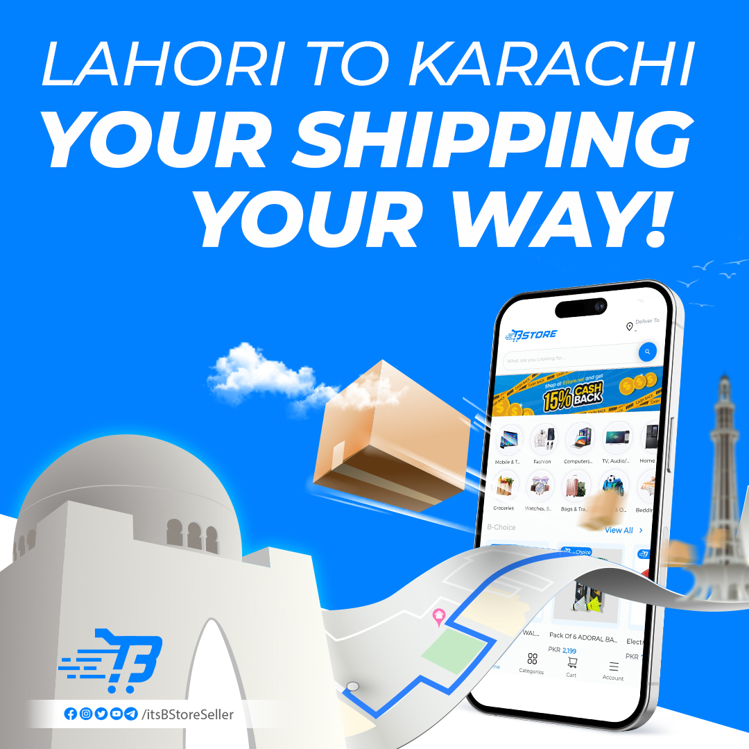 ItsBStoreSeller's tweet photo. Connect Karachi to Lahore with Your Shipping, Your Way! 🚚✈️ Stay tuned as BStore introduces customizable shipping options for sellers. 

#BStore #YourShippingYourWay #KarachiToLahore #Ecommerce #ShippingOptions https://t.co/E57yckBDr5
