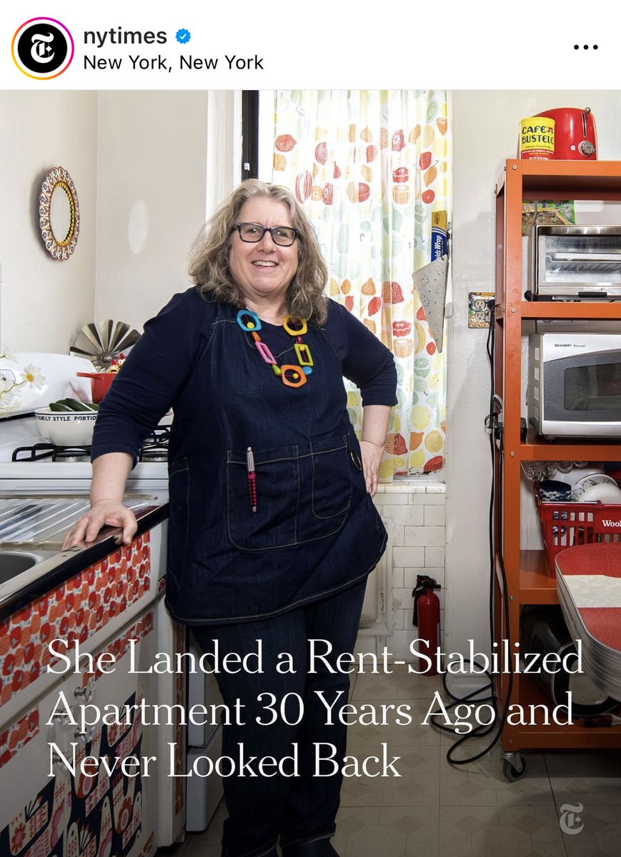 I know that's right! If I snagged a rent-stabilized apt 30 yrs ago for $250 and was then able to live my dream as a writer and photographer because I'm paying affordable rent, I'd be standing tall in front page news too. I don't know her but I'm cheering her on.