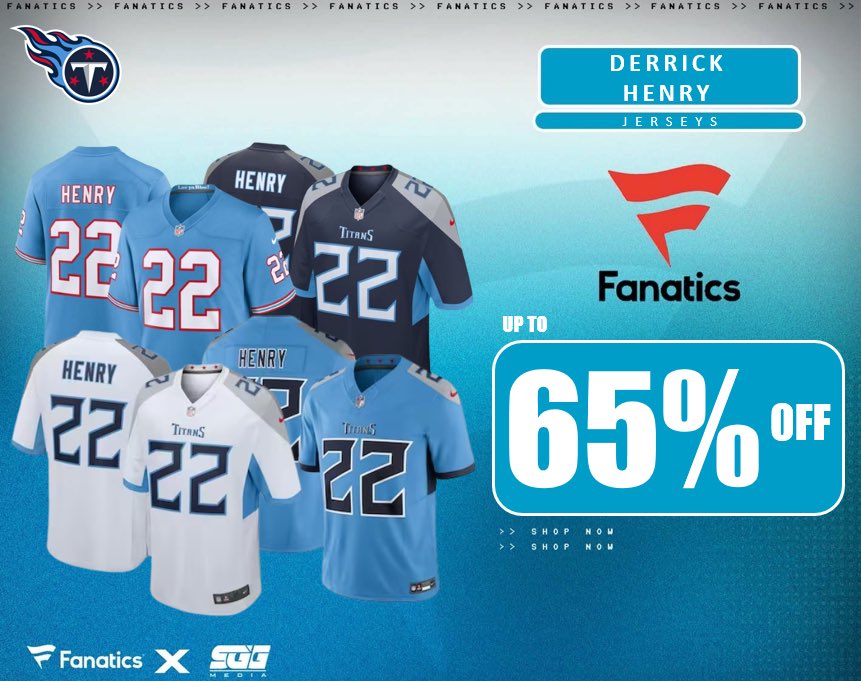 DERRICK HENRY TITANS JERSEY SALE, @Fanatics 🏆 TITANS FANS‼️ Take advantage of Fanatics latest exclusive offer and get up to 65% OFF Derrick Henry Tennessee Titans jerseys with FREE SHIPPING using THIS PROMO LINK: fanatics.93n6tx.net/TENSALE 📈 HURRY! SUPPLIES GOING FAST!🤝