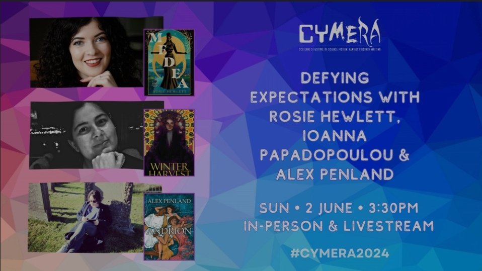 I am so excited, so happy to be part of Cymera this year and to chat about Greek mythology with @rosie_hewlett and @AlexPenname ! I am bursting with delight!!!