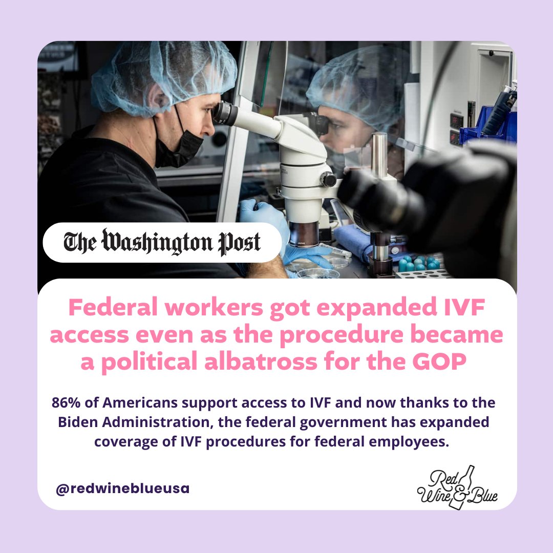 Under the Biden administration, federal employees now have expanded IVF benefits! 86% of Americans think we should all have access to IVF, and democrats are fighting to ensure that IVF is protected and accessible. washingtonpost.com/politics/2024/…