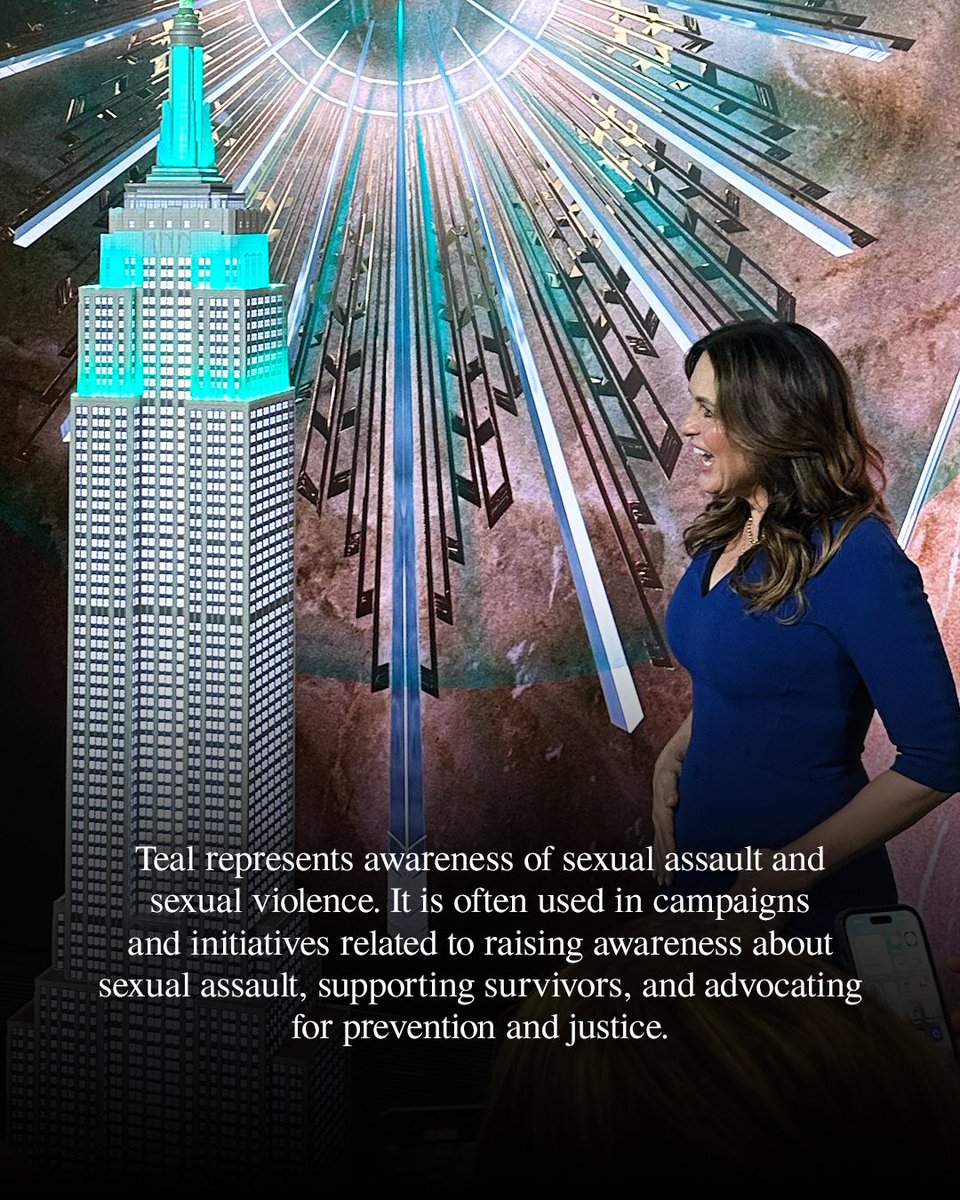 In collaboration with the Joyful Heart Foundation, Mariska Hargitay lights the Empire State Building in teal, shining a light on Sexual Assault Awareness month and support for survivors #SVU