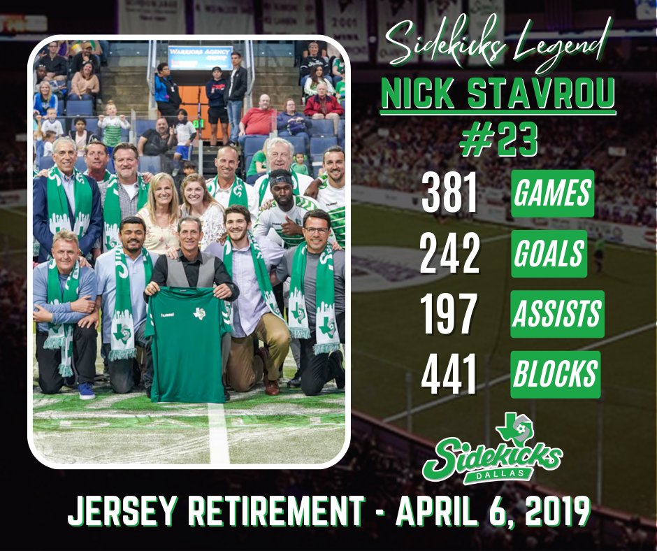 OTD (04.06.19): On this day, the Dallas Sidekicks retired Nick Stavrou's number 23 jersey. Stavrou played a key role in helping the Sidekicks secure championships in 1993, 1998, and 2001. 🏆️ He is the only player to have ever worn #23 for the Sidekicks. #SidekicksRising