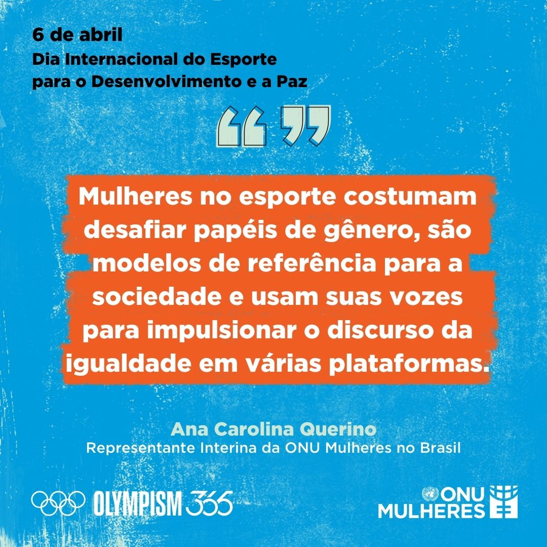 Neste 6 de abril, Dia do Esporte para o Desenvolvimento e a Paz, a Representante da ONU Mulheres publicou artigo no @jornaloglobo no qual ressalta o potencial transformativo do esporte e convida lideranças a somar forças por um esporte igualitário. 🔗 unwo.men/joHm50R9QRt